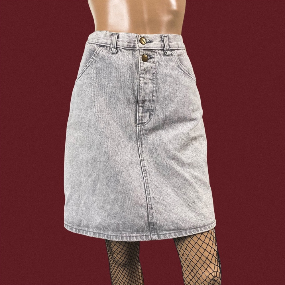 3/$25 Vintage 90s High Waisted Grey Jean Mini Skirt